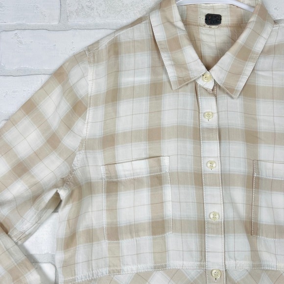 WE THE FREE Plaid Button Down Shirt Tan Cream Long Sleeve‎ Casual Top Small - Picture 14 of 16